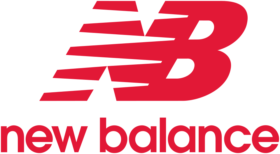 Rotes New Balance Logo mit dynamischen Linien und auffälliger Schrift